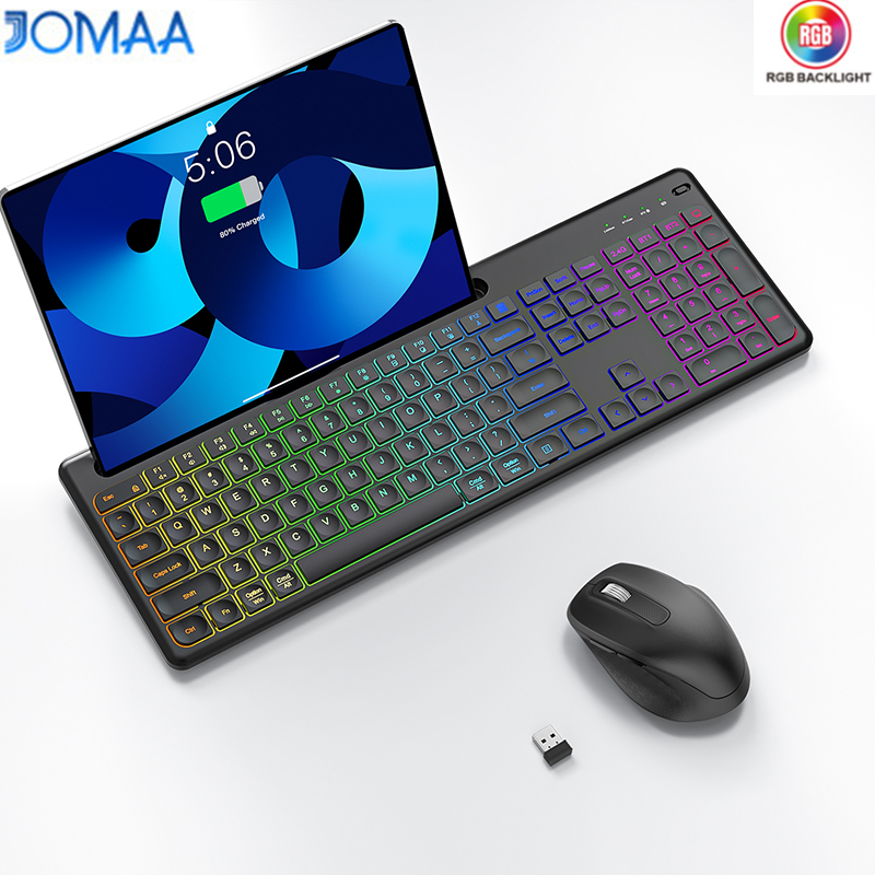 Desk Setup Keyboard - Ergonomic 2.4G Wireless Keyboard Mouse Combo
