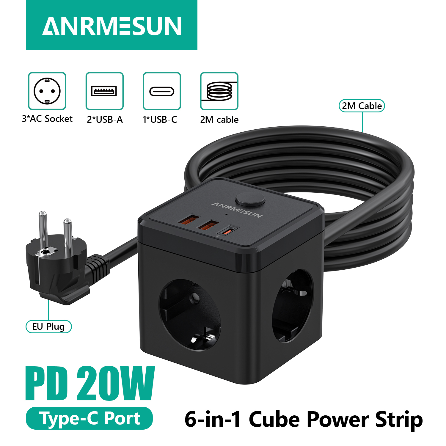 Power Strip Flat - 6-in-1 Power Strip Wall Socket Extender