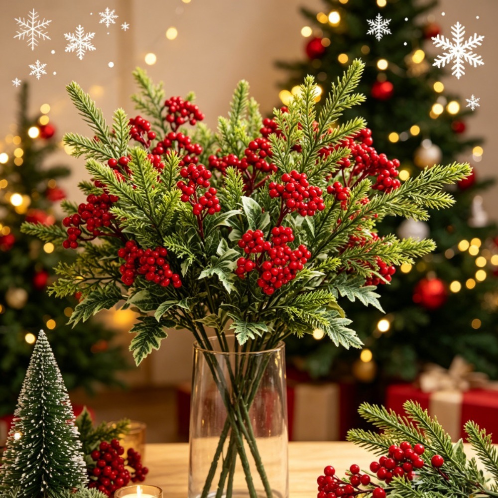 Desk Setup At Home - Artificial Christmas Greenery Plants, Faux Pine