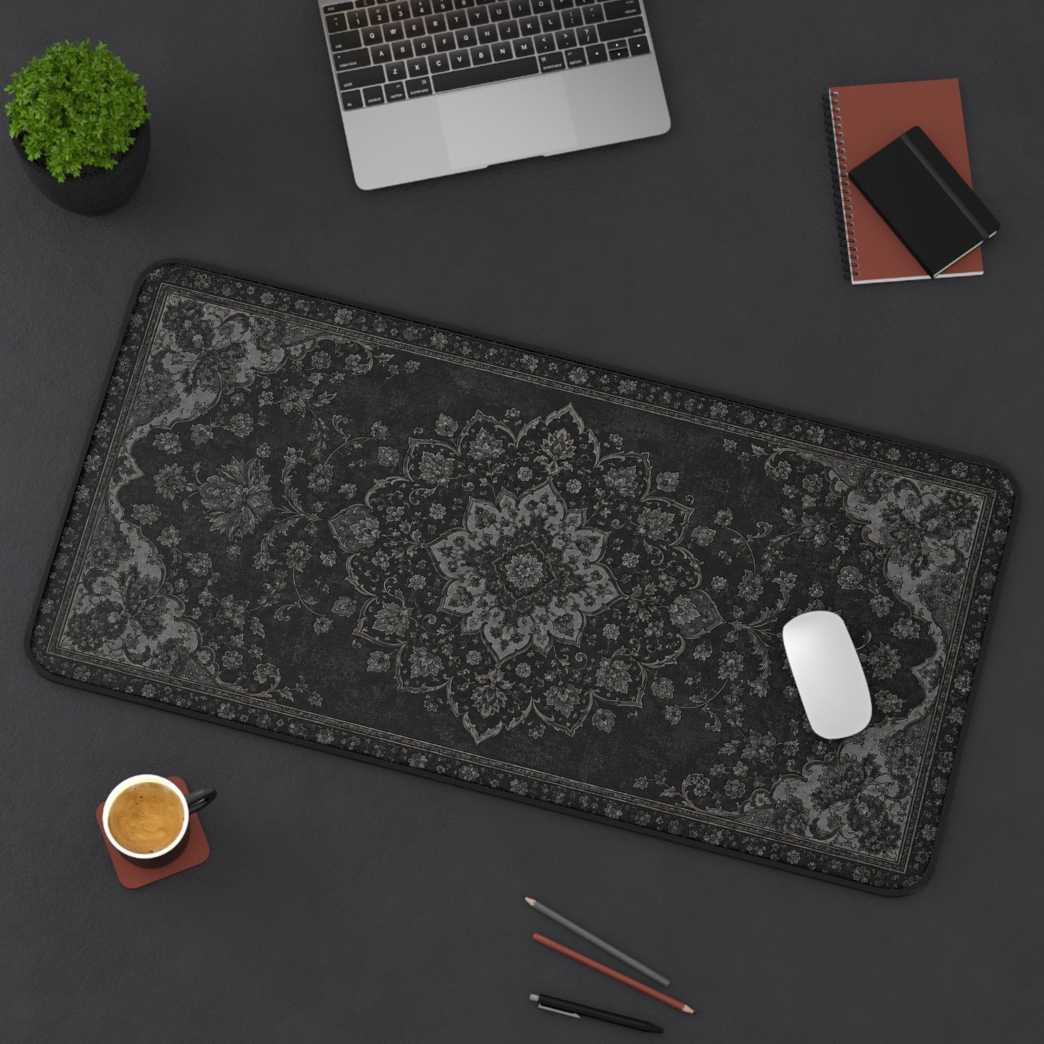Desk Setup Dark - Black Rug Desk Mat Dark Academia