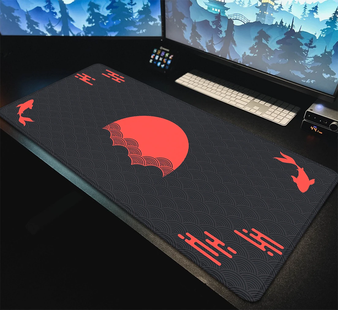 Desk Setup Red - Japanese Desk Mat Black & Red