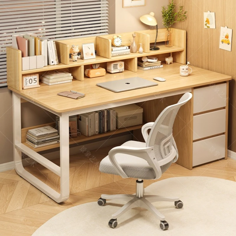 Desk Setup Office - Firm Desk Simple Bookshelf Integrated Learning