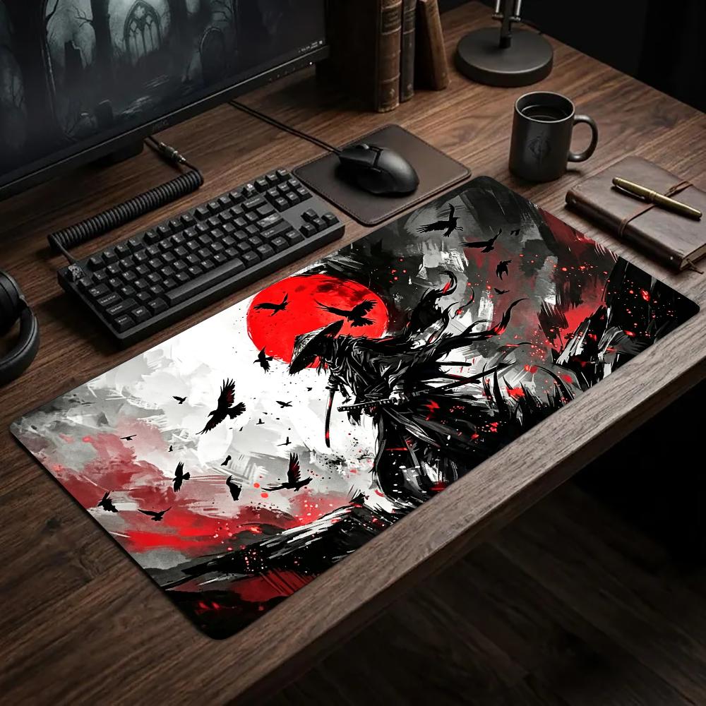 Samurai Red Moon Crows Mouse P - Desk Setup Red review and price