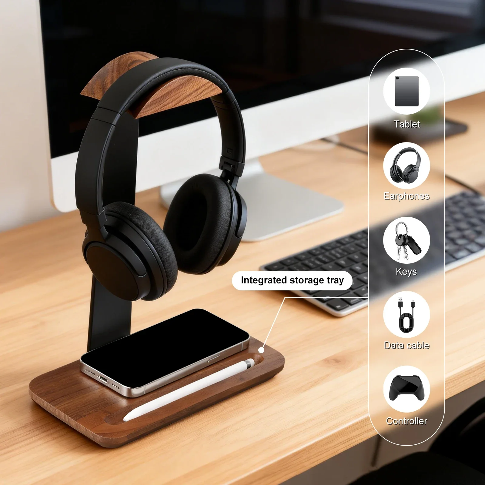 Universal Wood Headphone Stand - Desk Setup Wood review and price