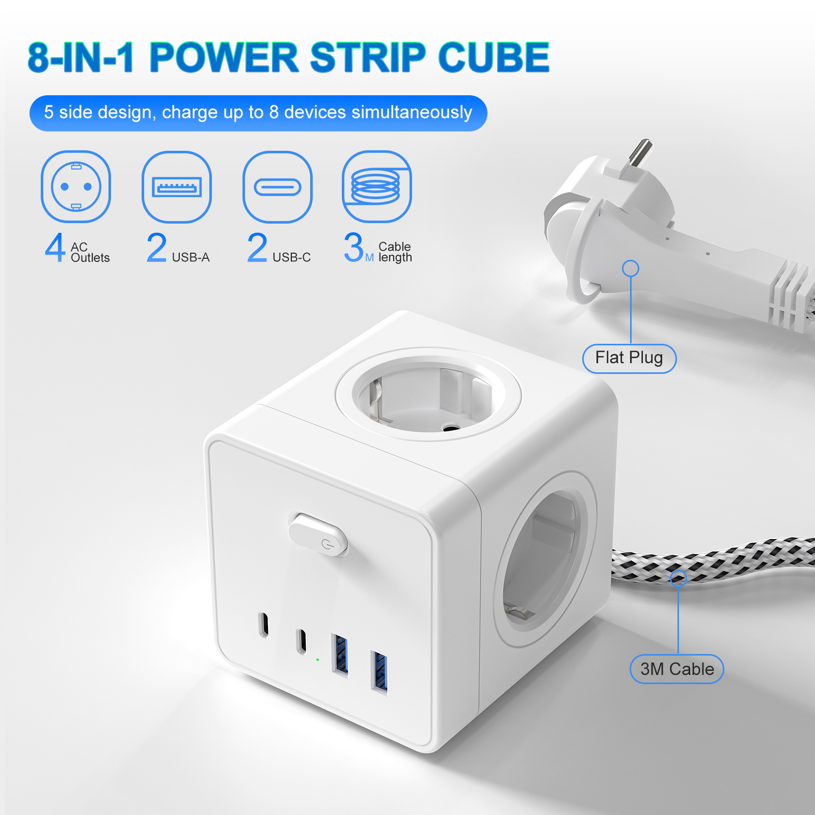 HITRENDS 8-in-1 Cube Socket, 3 - Power Strip Flat review and price